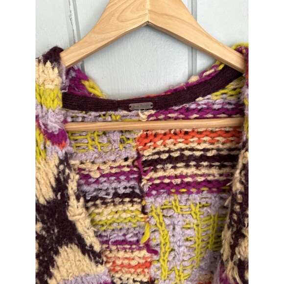 Free People Peggy Cardigan S/M Multicolor Fair Isle Open Front Hooded FLAW - Picture 4 of 9
